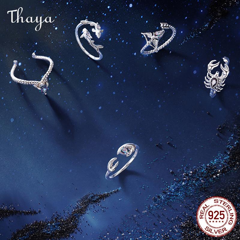 Thaya S925 Silver Zodiac Sign Opening Rings