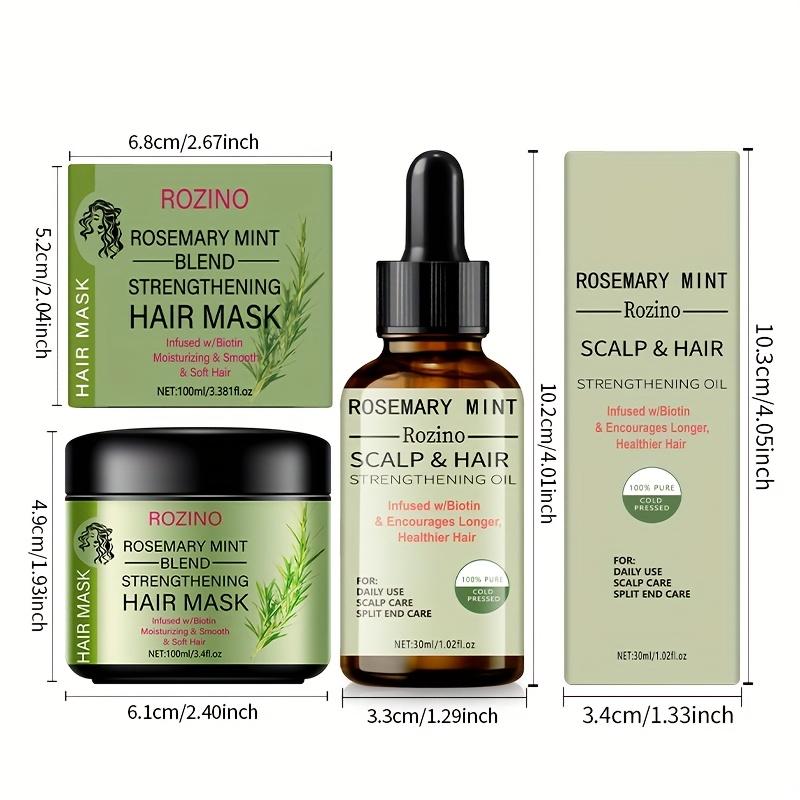 ROZINO Organic Rosemary Hair Mask & Mint Oil Set | Nourishing & Strengthening Treatment for Dry & Damaged Hair, Infused with Biotin & Essential Oils for Deep Conditioning - Haircare