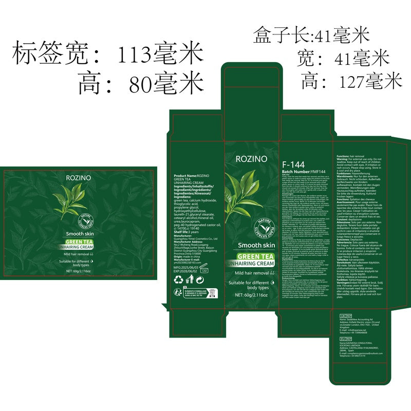 ROZINO Green Tea Hair Removal Cream - Mild & Non-Irritating Formula for Easy Lip Hair Removal Without Black Spots