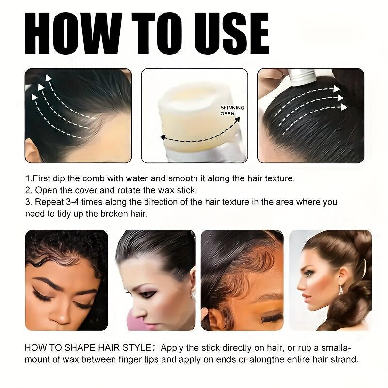 ROZINO Hair Wax Stick — Flyaway control and styling pomade for kids, women and men, ideal for creating hair buns and hair accessories (2 packs of wax) Haircare Gel