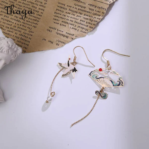 Thaya Asymmetric Crane Fan Earrings