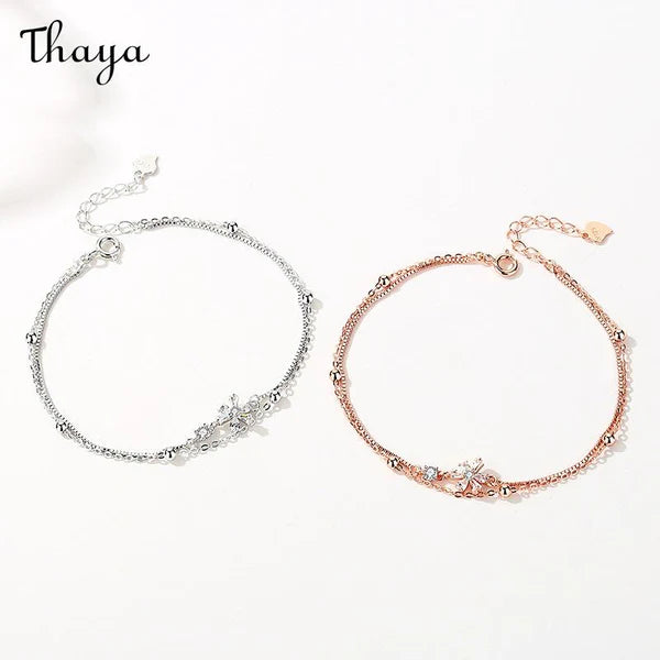 Thaya 925 Silver Cherry Blossom Fall Double Layer Bracele