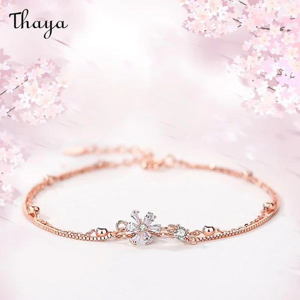 Thaya 925 Silver Cherry Blossom Fall Double Layer Bracele