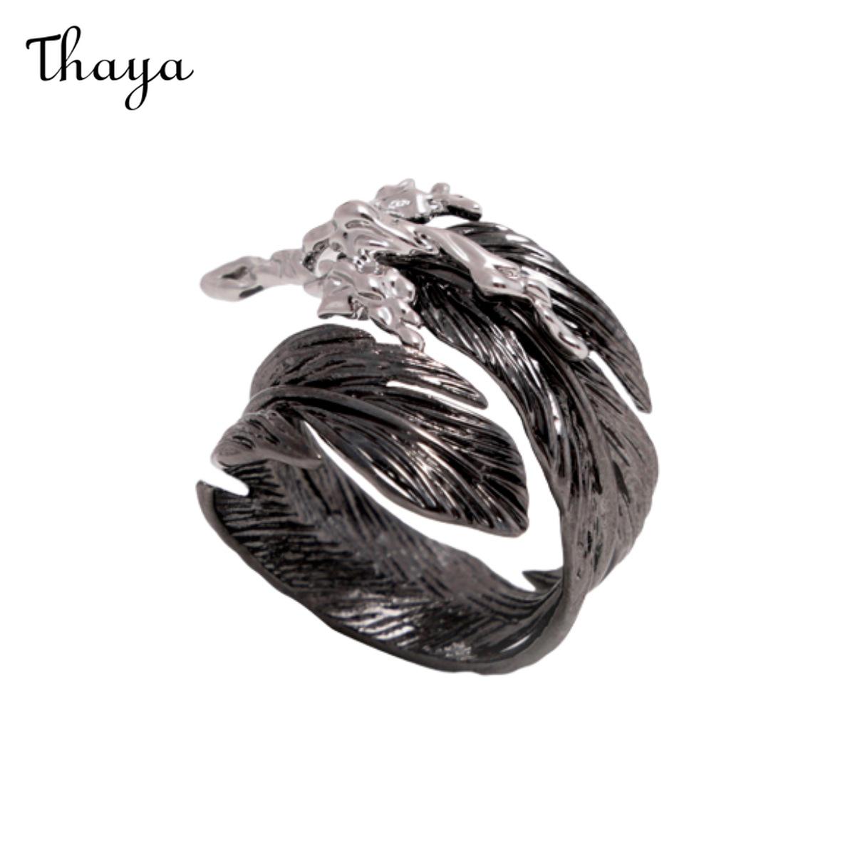 Thaya  Retro Fashion Versatile Adjustable Feather Couple Rings