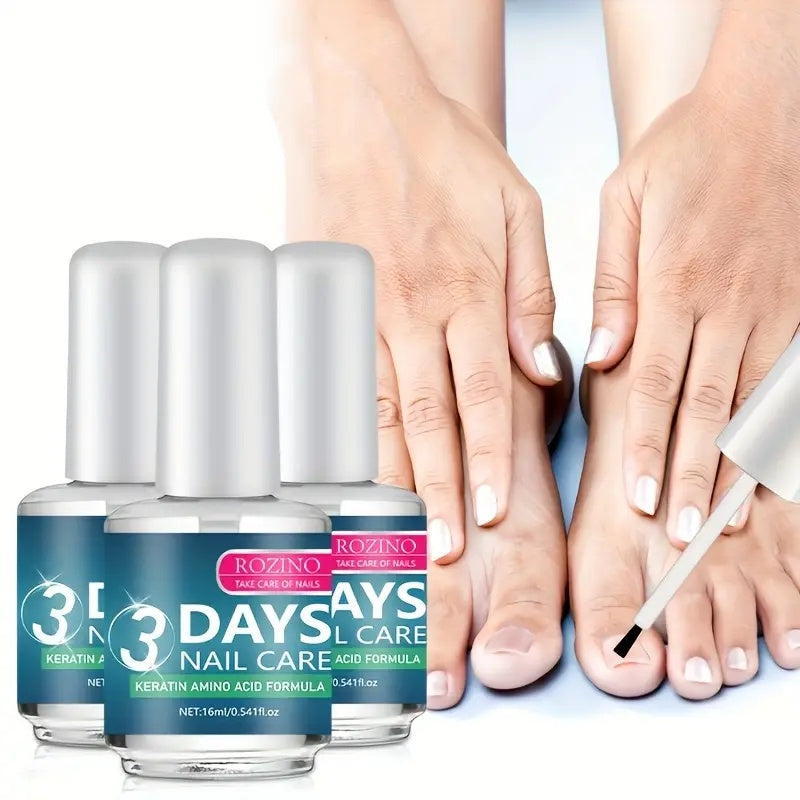 [3 bottles]ROZINO 3 Days Nail Care Keratin Amino Acid Formula for Superior Nail Nourishment Lightweight Moisture Boosting Daily Manicure 16ml