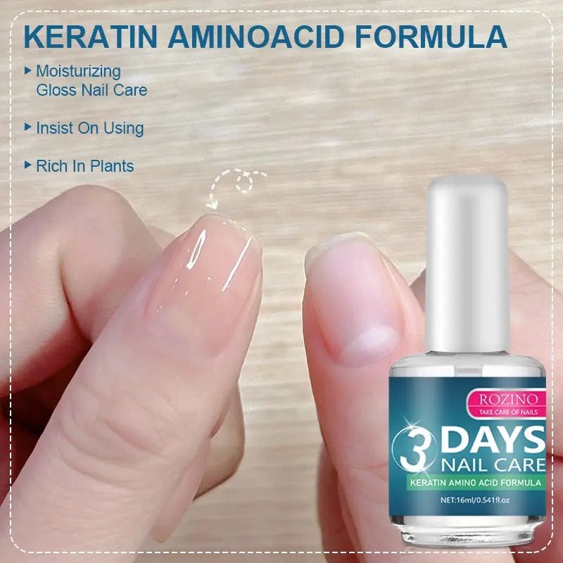 [3 bottles]ROZINO 3 Days Nail Care - Keratin Amino Acid Formula for Superior Nail Nourishment Manicure Treatment with High Brightness & Scratch Resistance 16ml