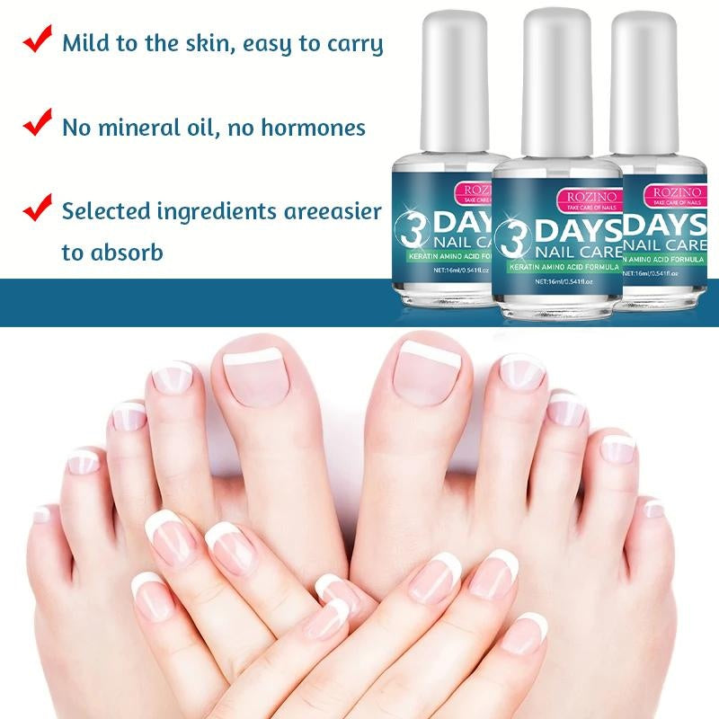 [3 bottles]ROZINO 3 Days Nail Care - Keratin Amino Acid Formula for Superior Nail Nourishment Manicure Treatment with High Brightness & Scratch Resistance 16ml