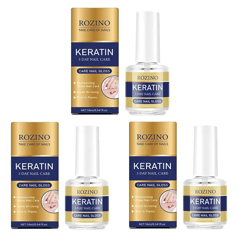 [3 bottles]ROZINO 3 Days Nail Care - Keratin Amino Acid Formula for Superior Nail Nourishment Manicure Treatment with High Brightness & Scratch Resistance 16ml