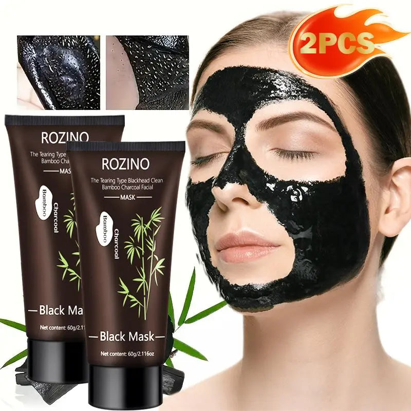 [Two Pack]ROZINO Bamboo Charcoal Facial Mask 60g - Blackhead Clean Pore Cleansing Purifying Exfoliating Super Moisture Peel Skincare for Radiance Hydration - Outdoorfun Gentle