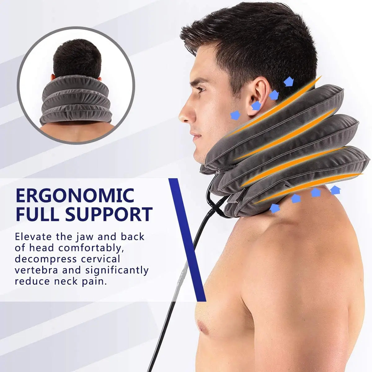 Ergonomic Inflatable Cervical Neck Traction Device - Chiropractor-Recommended for Neck Pain Relief, Herniated Discs & Tension - Adjustable Support, Lightweight & Portable for Work/Travel