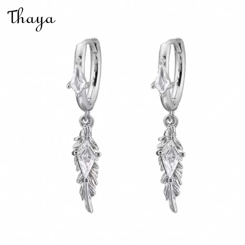 Thaya HOT SALE 🔥 Feather Dangle Earrings with Red Gems