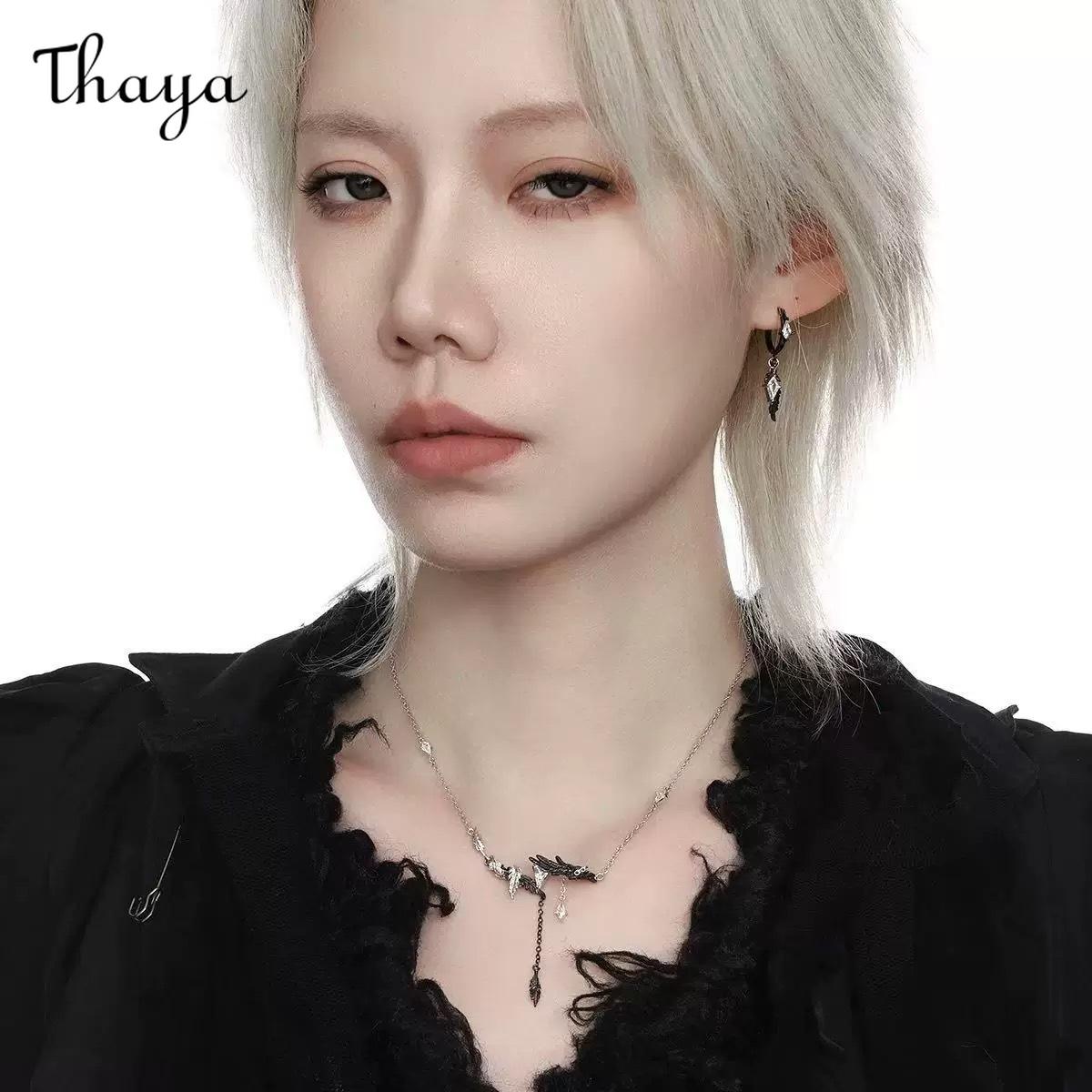 Thaya HOT SALE 🔥 Feather Dangle Earrings with Red Gems