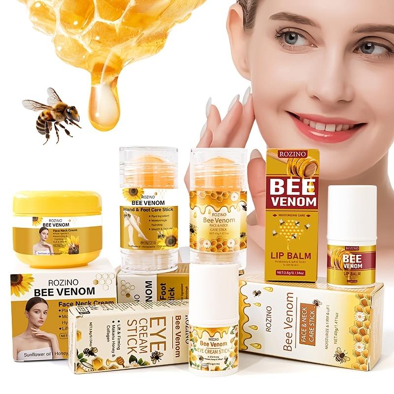 ROZINO 5-Piece Honey Skincare Set — Including Eye Cream Stick, Lip Balm, Face & Neck Cream, Hand & Foot Cream, Infused with Natural Extracts for Moisturizing and Hydrating, Leaving Skin Smooth and Radiant