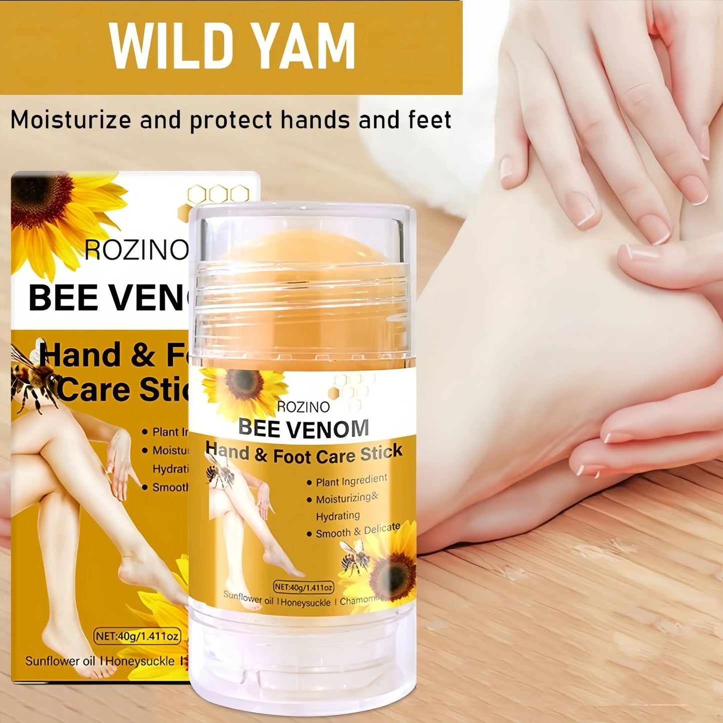 ROZINO 5-Piece Honey Skincare Set — Including Eye Cream Stick, Lip Balm, Face & Neck Cream, Hand & Foot Cream, Infused with Natural Extracts for Moisturizing and Hydrating, Leaving Skin Smooth and Radiant