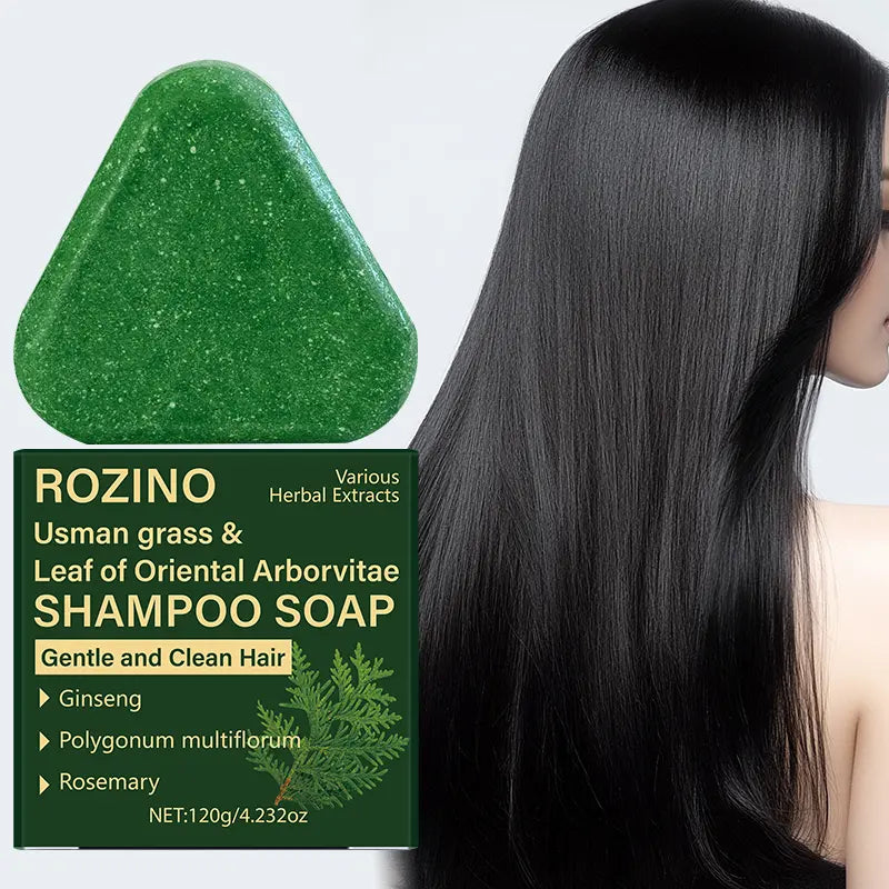 ROZINO Usman Grass & Leaf of Oriental Arborvitae Shampoo Soap Bar for Hair Growth & Gray Hair Reversal - Natural Thinning Hair Loss Treatment with Ginseng Polygonum Multiflorum Rosemary