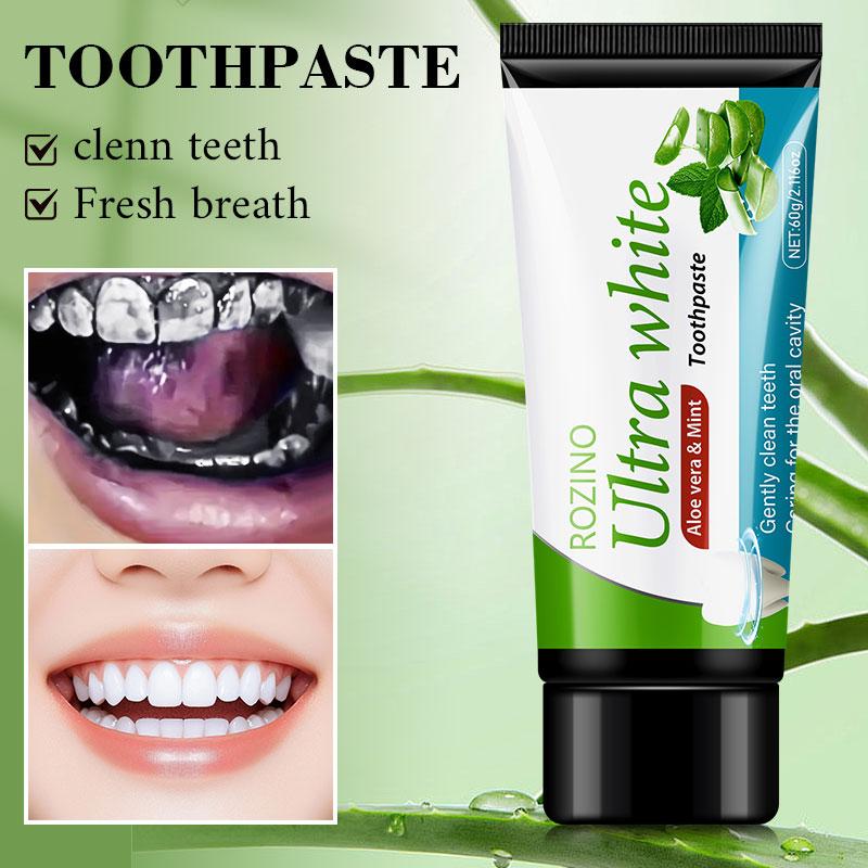 ROZINO Aloe Vera Ultra White Toothpaste Sensitive Relief & Whitening with Natural Peppermint Flavor Fluoride-Free Formula for Oral Health Care Natural Fresh Breath Tooth Powder