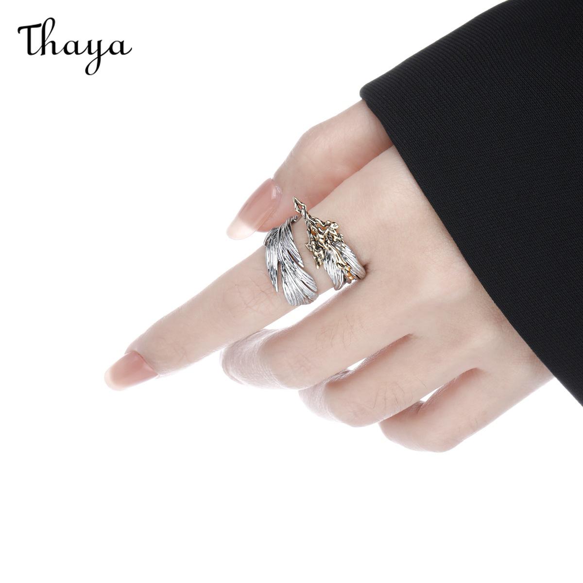 Thaya  Retro Fashion Versatile Adjustable Feather Couple Rings