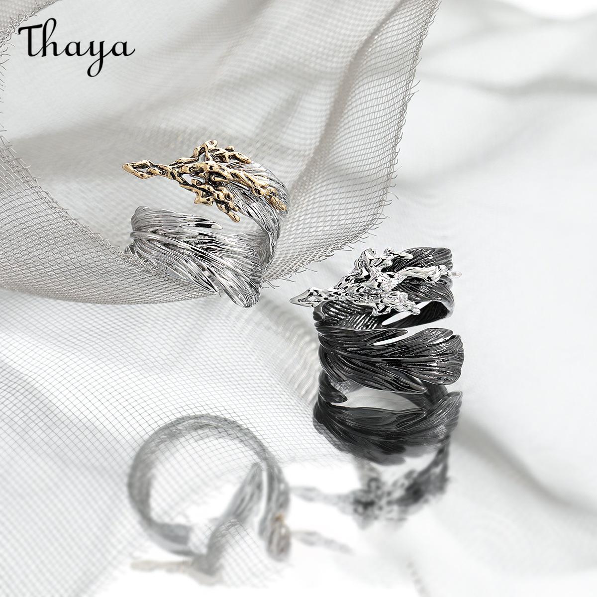 Thaya  Retro Fashion Versatile Adjustable Feather Couple Rings