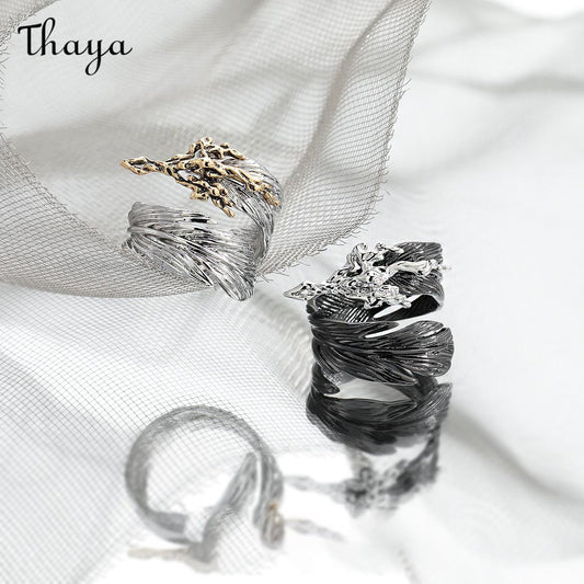 Thaya  Retro Fashion Versatile Adjustable Feather Couple Rings