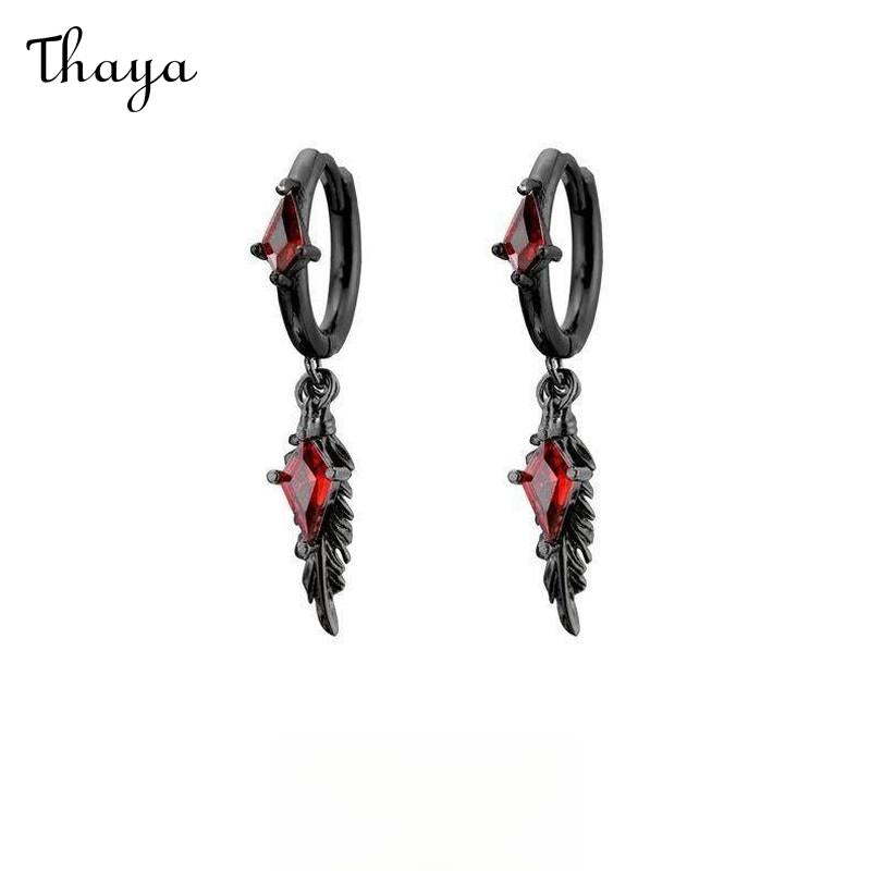 Thaya HOT SALE 🔥 Feather Dangle Earrings with Red Gems