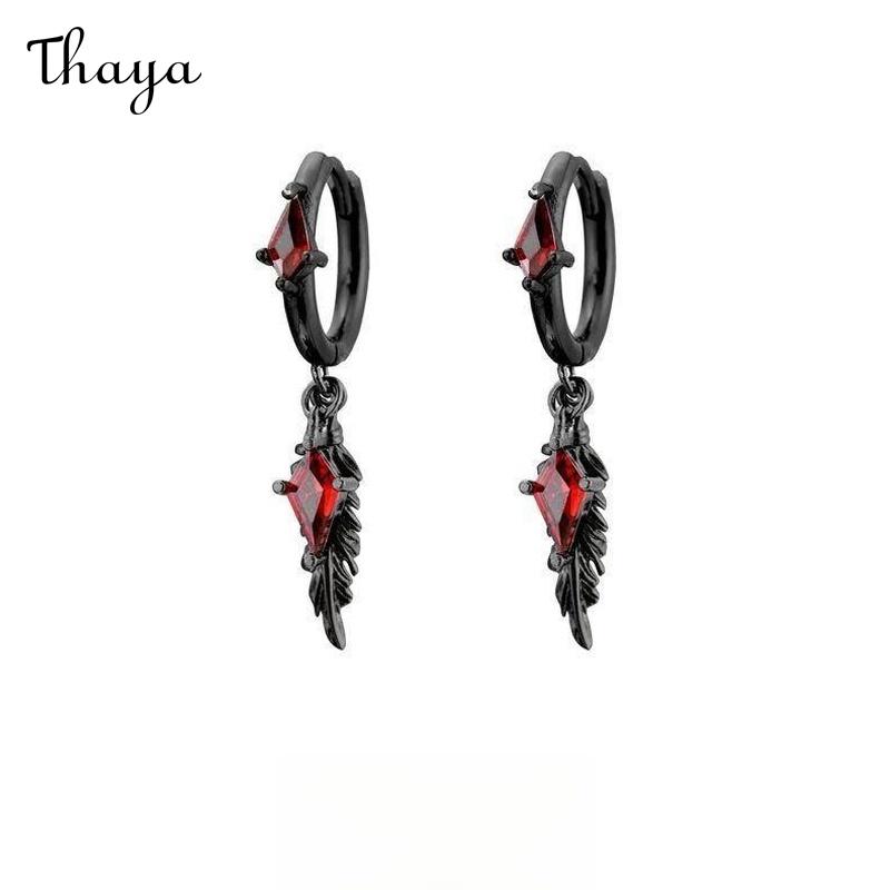 Thaya HOT SALE 🔥 Feather Dangle Earrings with Red Gems