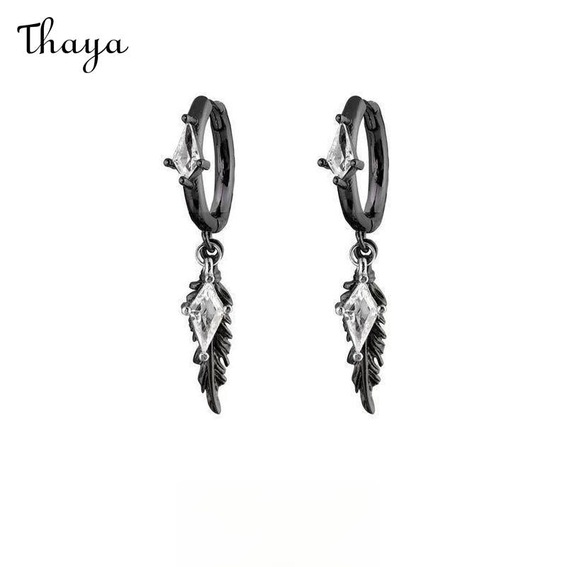 Thaya HOT SALE 🔥 Feather Dangle Earrings with Red Gems
