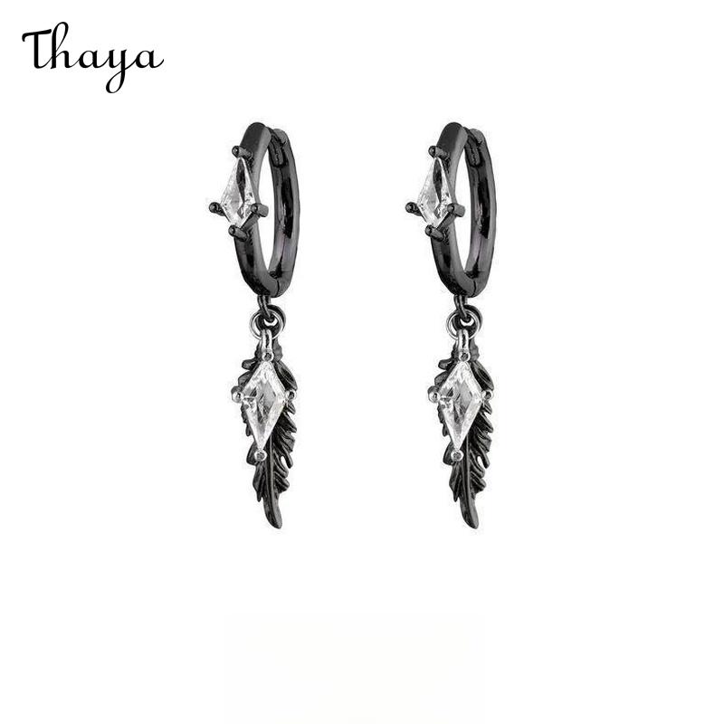Thaya HOT SALE 🔥 Feather Dangle Earrings with Red Gems