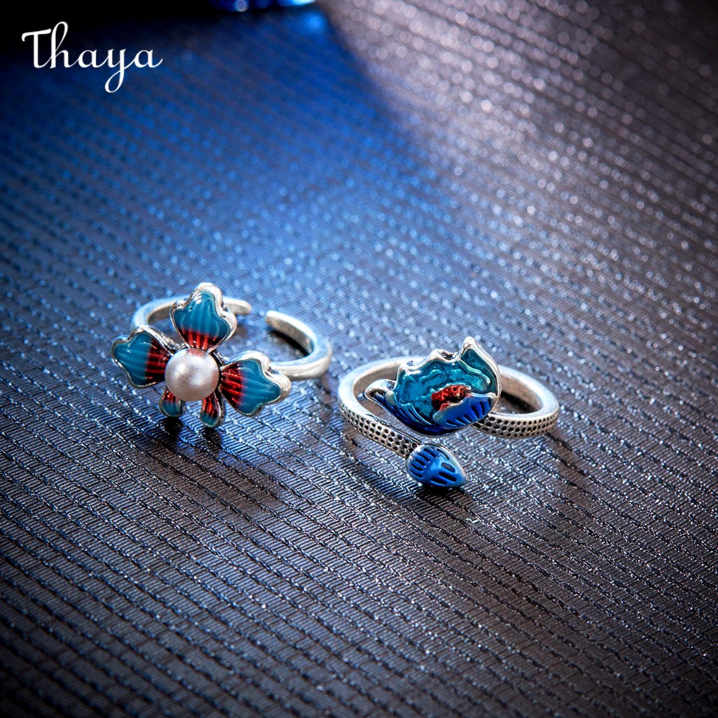 Thaya Cloisonne Lotus Adjustable Ring