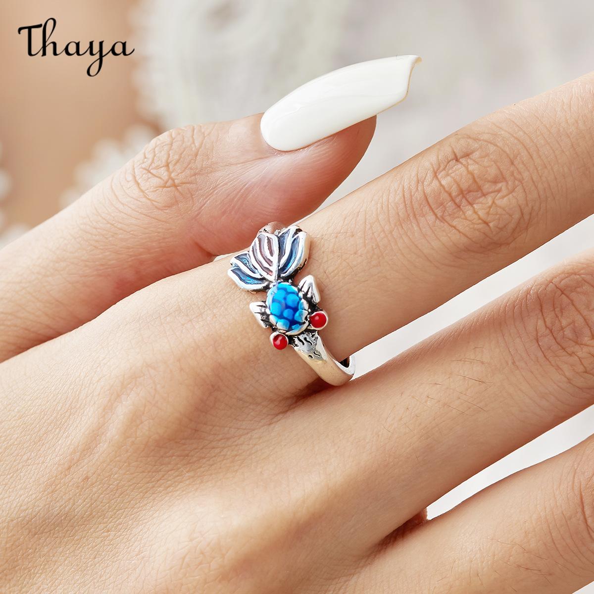 Thaya Cloisonne Lotus Adjustable Ring