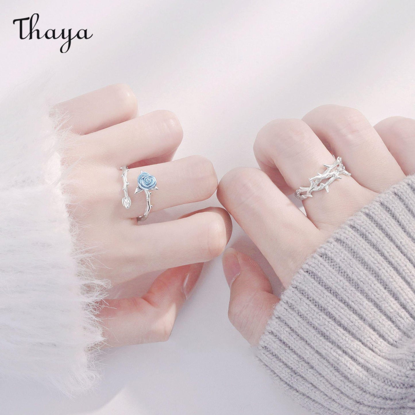 Thaya 925 Silver Thorn Rose Couple Rings