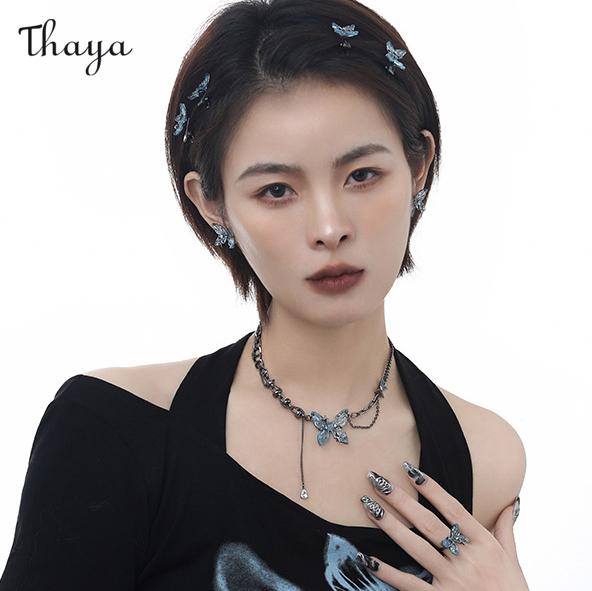 Thaya Dark Blue Butterfly Jewelry Set