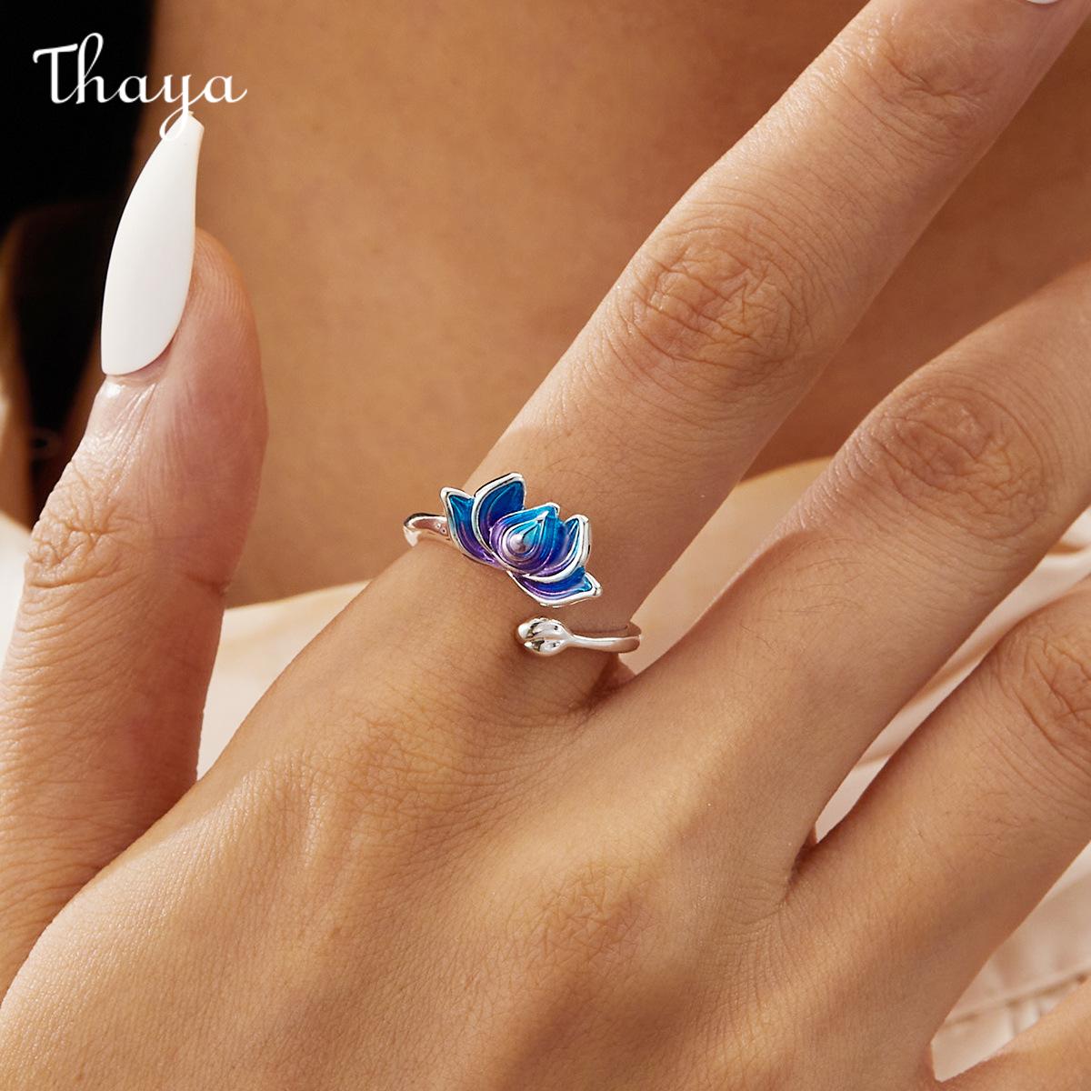 Thaya Cloisonne Lotus Adjustable Ring