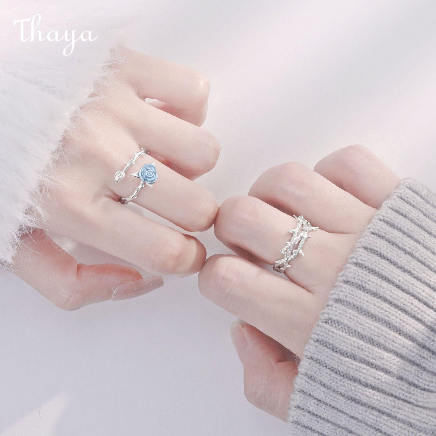 Thaya 925 Silver Thorn Rose Couple Rings