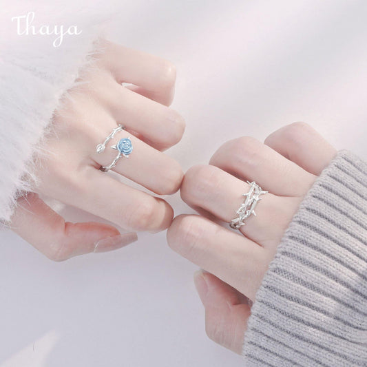 Thaya 925 Silver Thorn Rose Couple Rings
