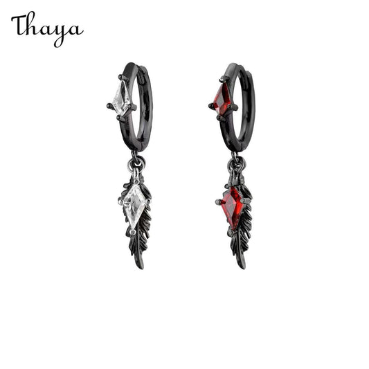 Thaya HOT SALE 🔥 Feather Dangle Earrings with Red Gems