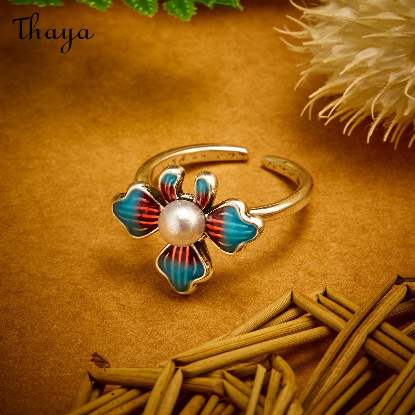 Thaya Cloisonne Lotus Adjustable Ring