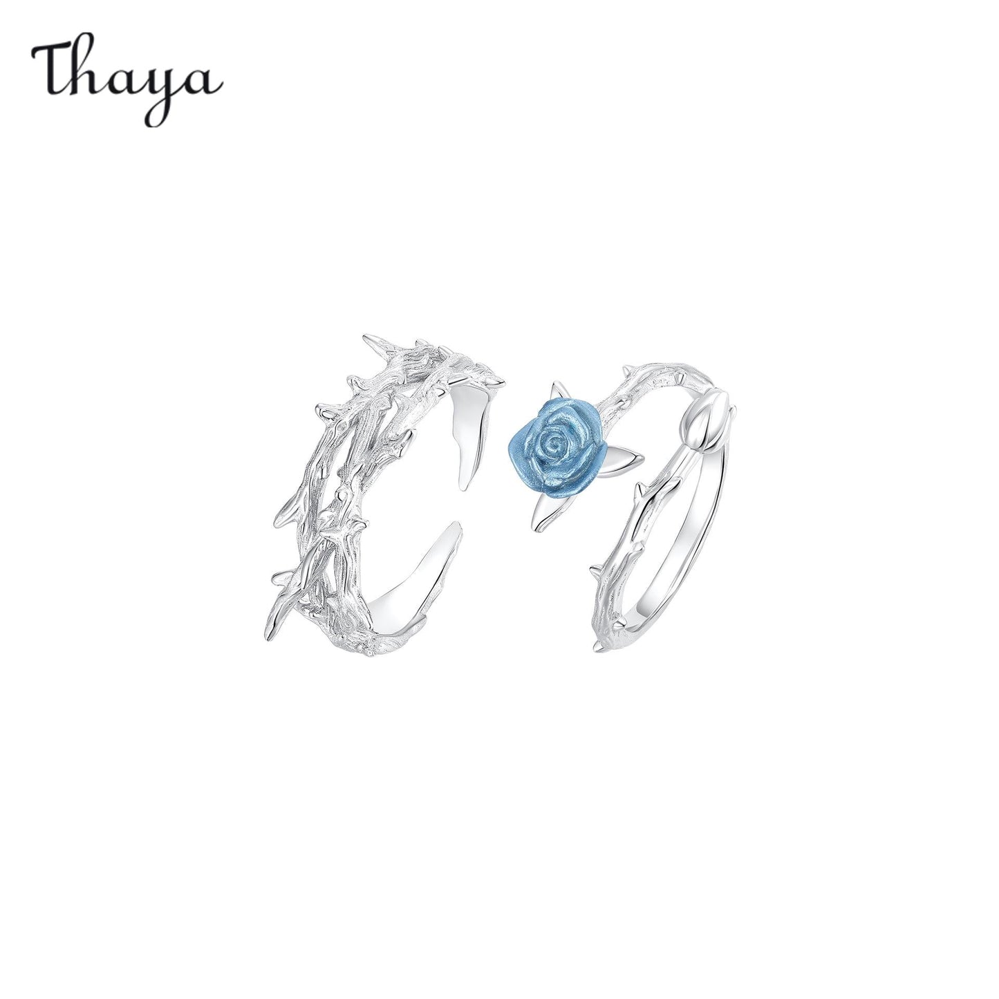 Thaya 925 Silver Thorn Rose Couple Rings