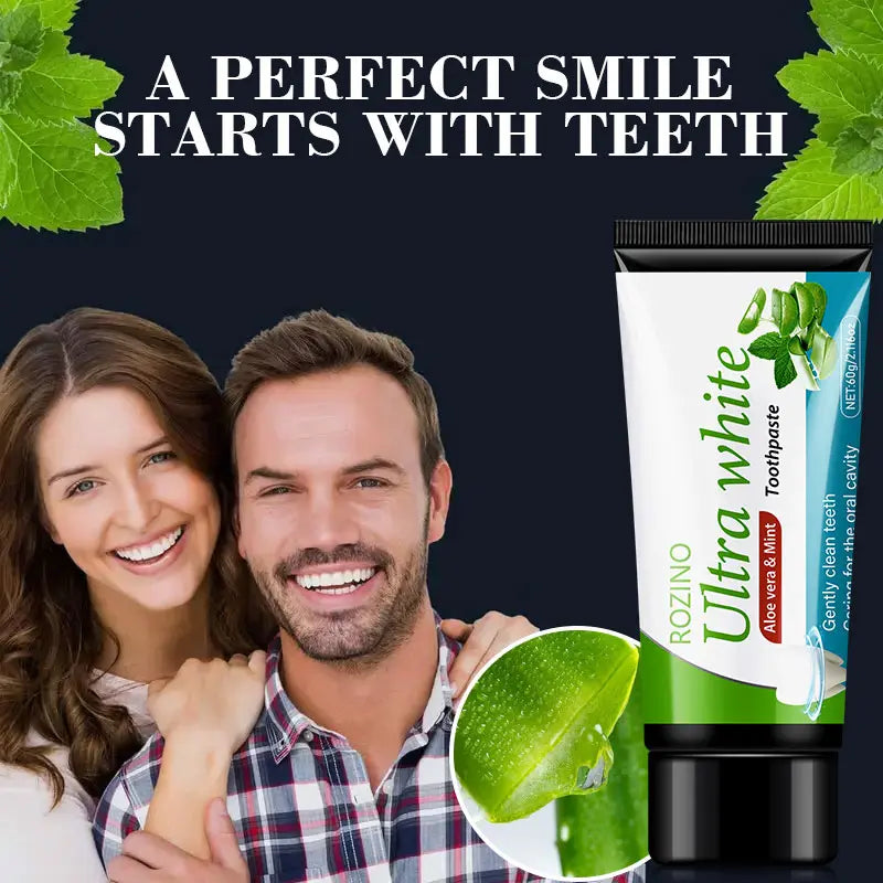 ROZINO Aloe Vera Ultra White Toothpaste Sensitive Relief & Whitening with Natural Peppermint Flavor Fluoride-Free Formula for Oral Health Care Natural Fresh Breath Tooth Powder