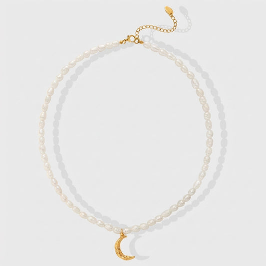 Thaya Freshwater Pearl  Crescent Moon Charm Necklace
