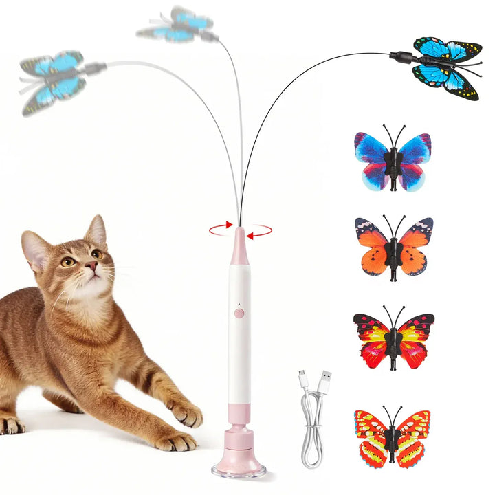 Spinning Butterfly Cat Toy Wand – Rechargeable Electric Touch-Activated Interactive Cat Teaser with Suction Cup, Self-Play & Handheld Modes, Durable Automatic Play for Indoor Kittens and Cats #SummerVibes #petlovers