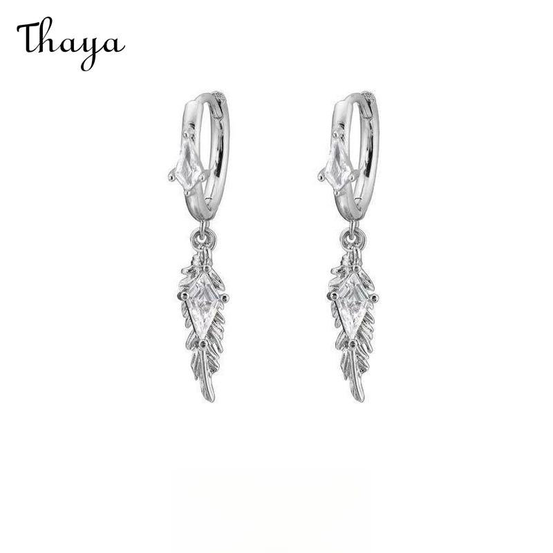 Thaya HOT SALE 🔥 Feather Dangle Earrings with Red Gems