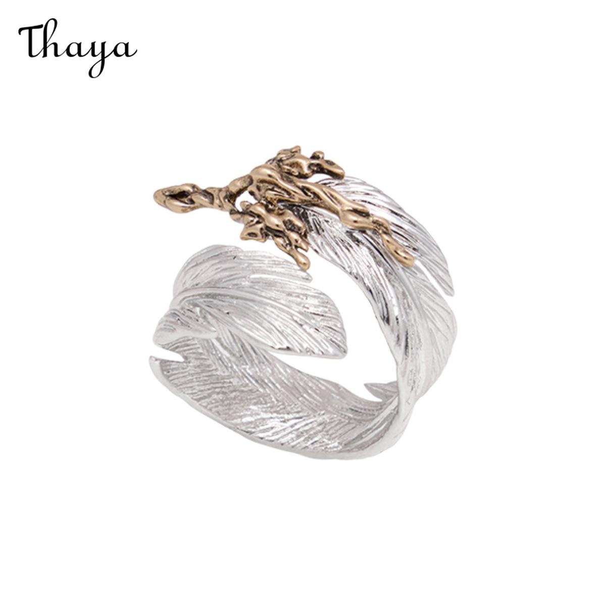 Thaya  Retro Fashion Versatile Adjustable Feather Couple Rings