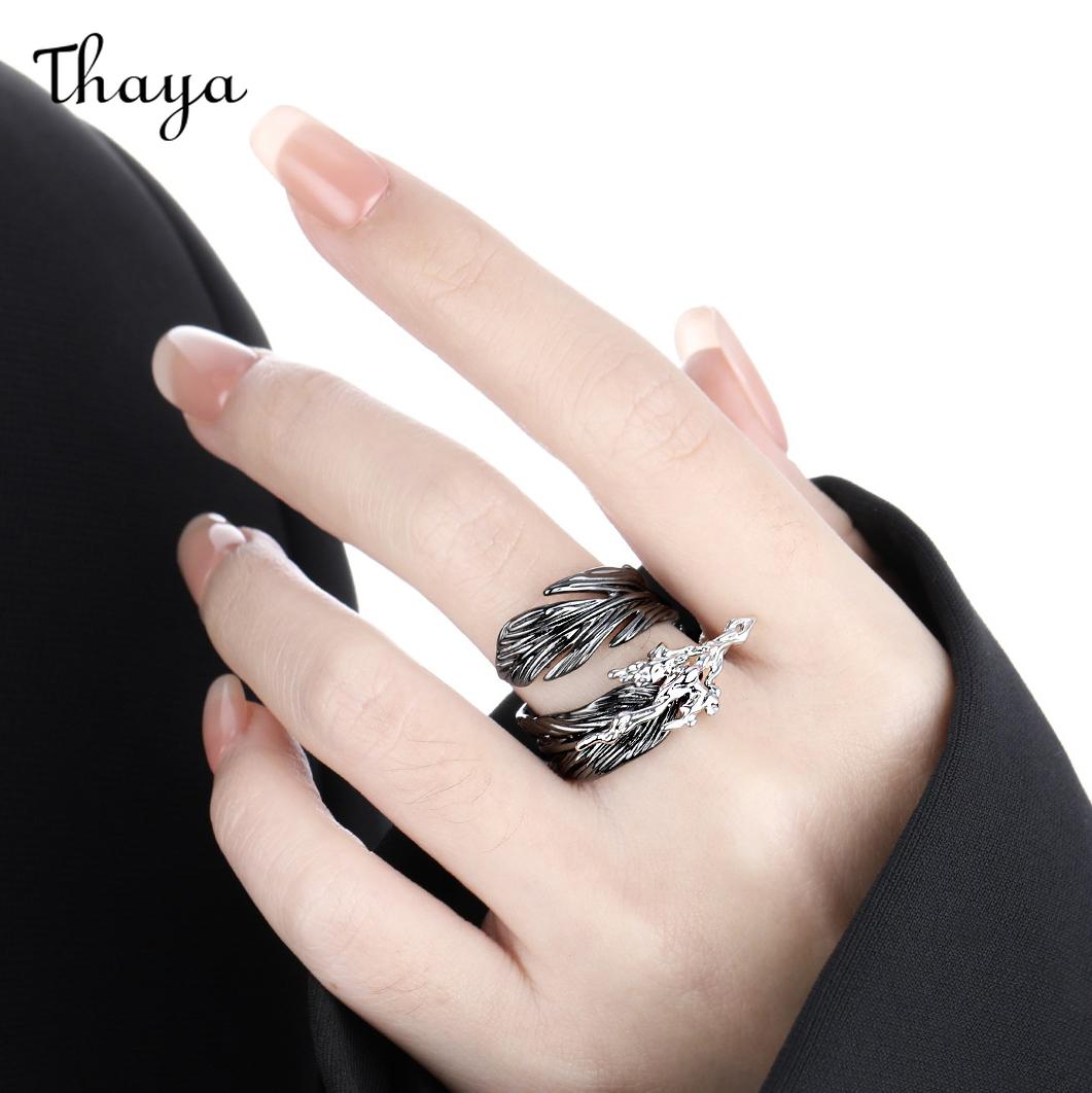 Thaya  Retro Fashion Versatile Adjustable Feather Couple Rings