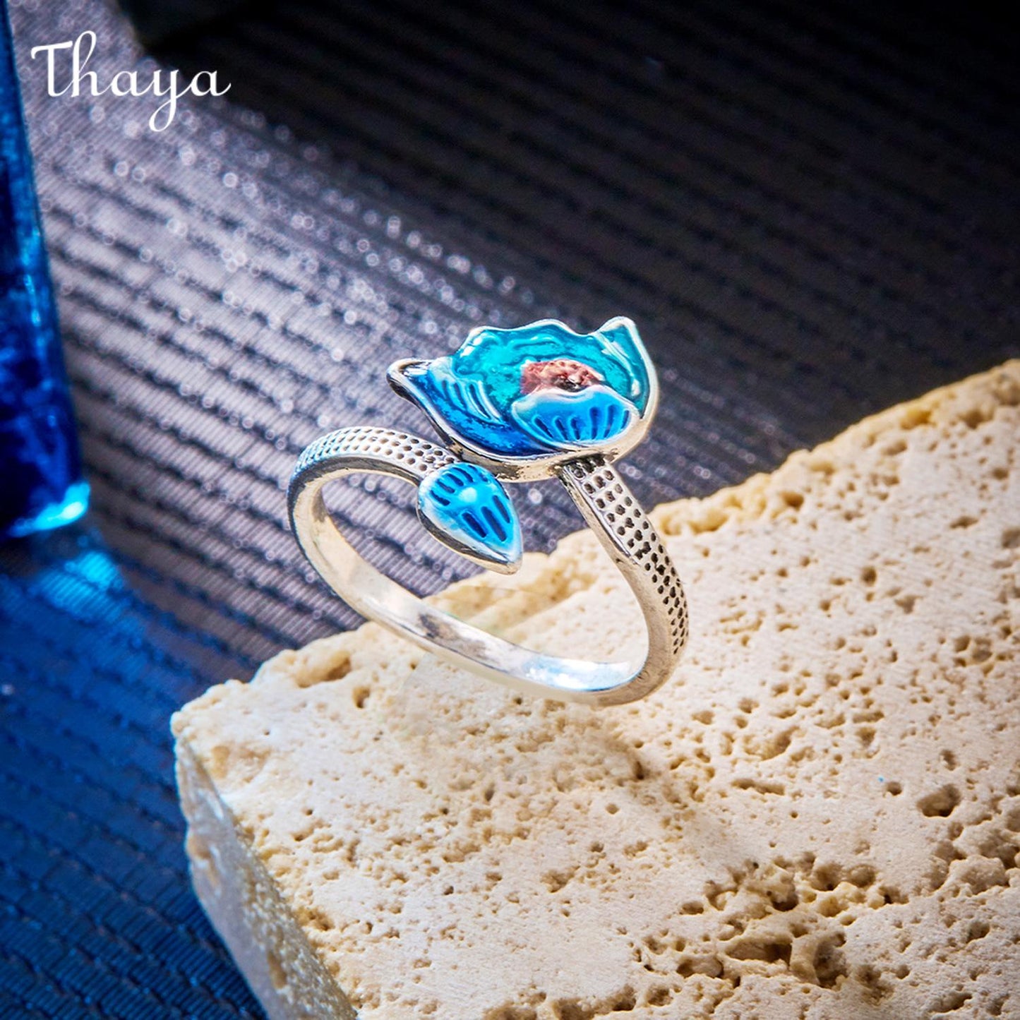 Thaya Cloisonne Lotus Adjustable Ring