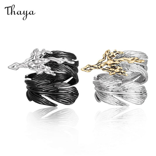 Thaya  Retro Fashion Versatile Adjustable Feather Couple Rings