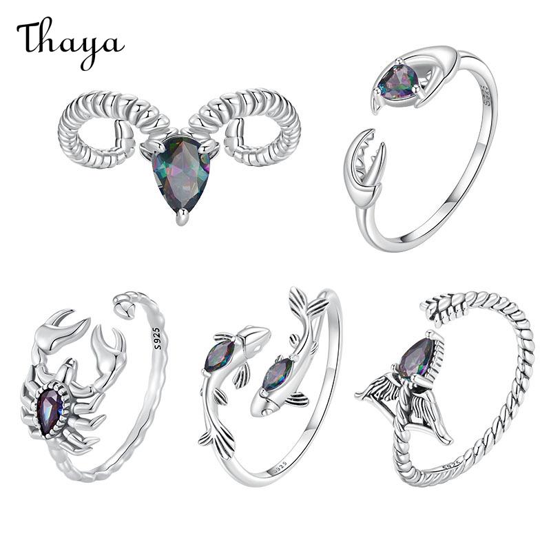 Thaya S925 Silver Zodiac Sign Opening Rings
