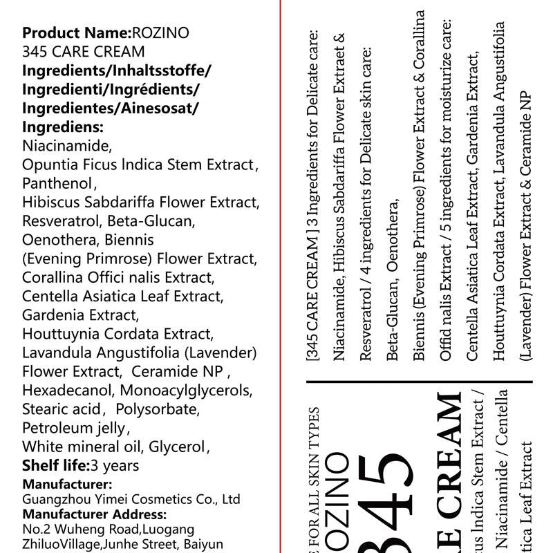ROZINO 345 Care Cream - Gentle Facial Moisturizer for All Skin Types, 60g, Contains No Ingredients Specified, Moisturizes & Soothes
