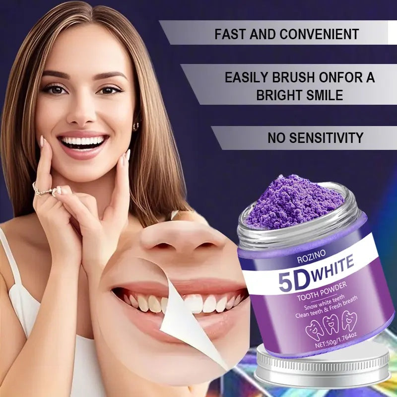 ROZINO 5D White Tooth Powder - Snow White Teeth & Fresh Breath - Activated Carbon Formula - No Sensitivity - Dental Care Solution