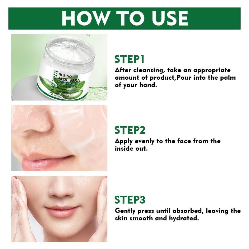 Rozino Aloe Vera & Collagen Facial Mask - Moisturizing Night Care for Smooth Soft Skin Texture - 50g