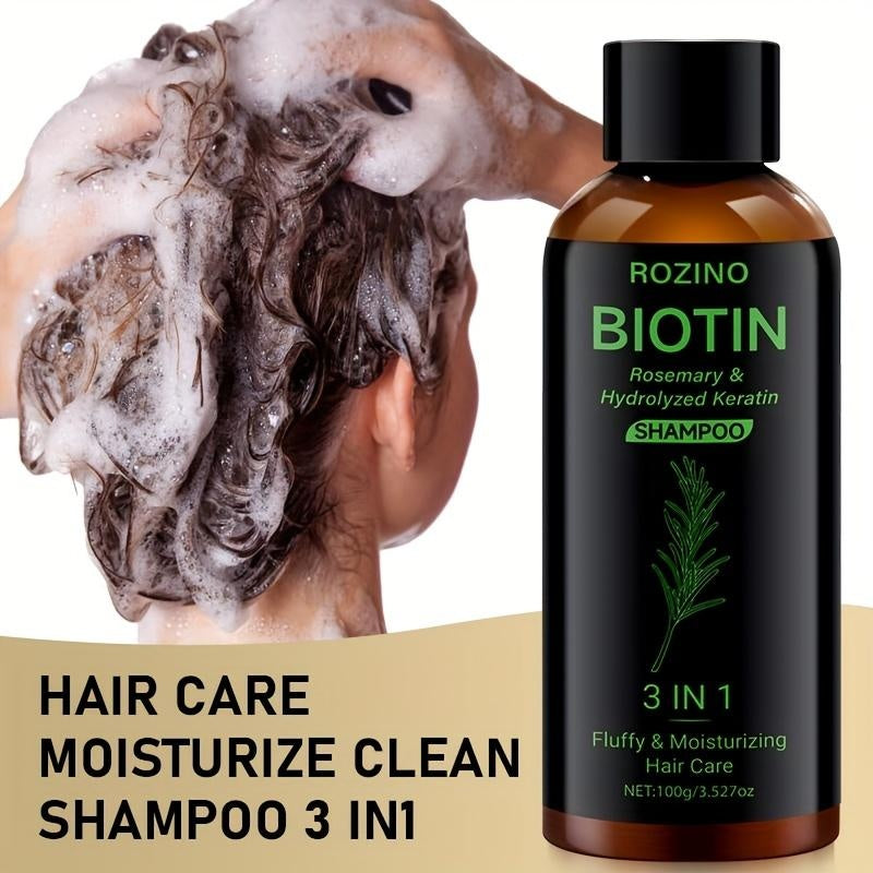Rozino Biotin Rosemary Shampoo: 3 - in - 1 with Hydrolyzed Keratin for Premium Hair Care